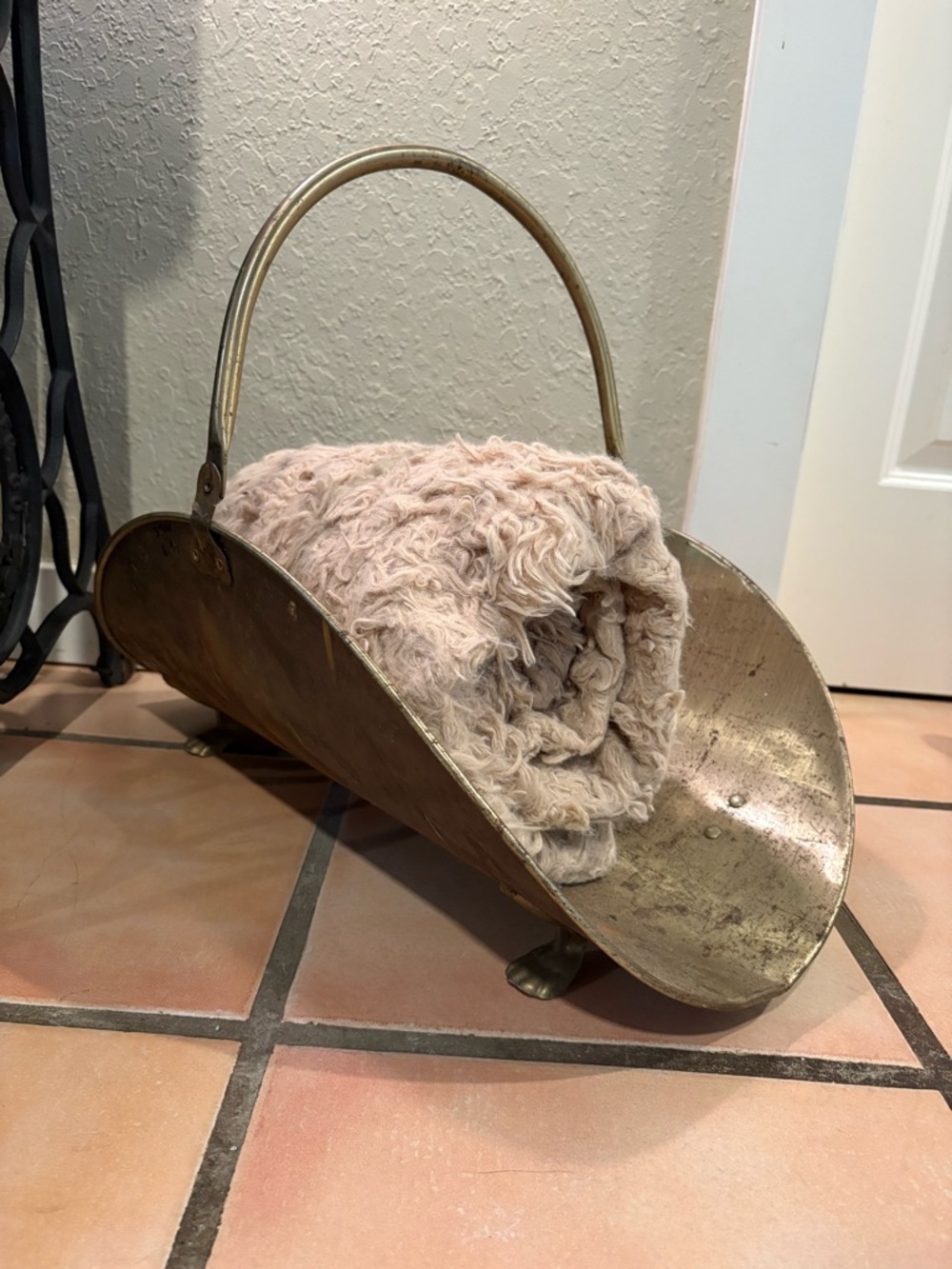 Vintage Brass Clawfoot Fireplace Log Carrier